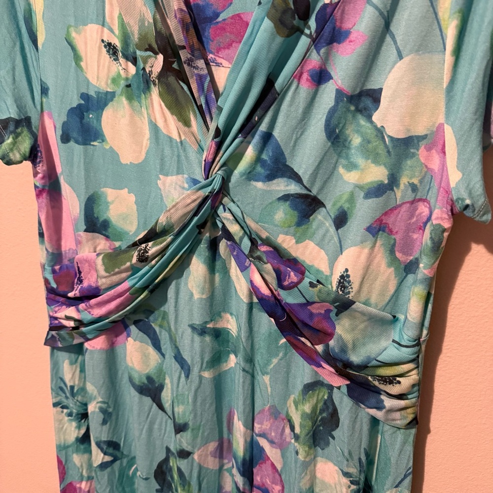 Soft Surroundings Watercolor Blue Floral Viscose Dress Womens Large Maxi EUC - Picture 5 of 9